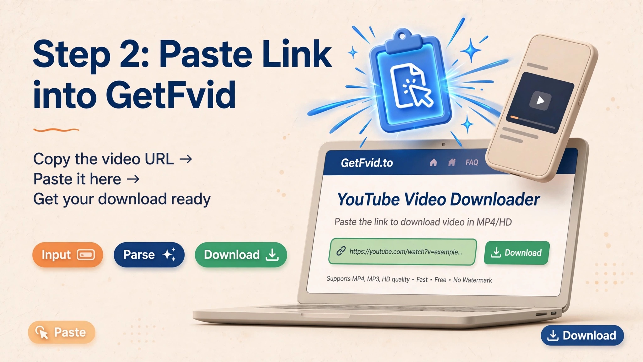 Step 2: Paste Link into GetFvid and Parse Media
