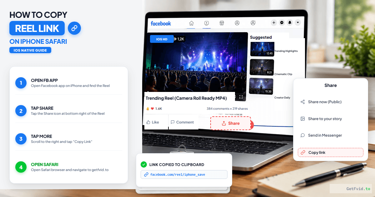 Step 1 - Copy the Reel Link in Facebook iOS App